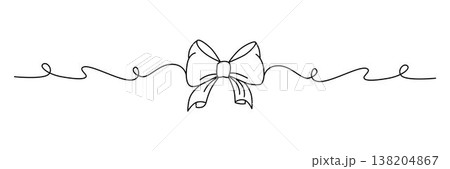 Hand drawn girly coquette bow ribbon banner. Editable stroke line. Vector stock illustration isolated on white background for design template birthday, wedding, Christmas card, invitation, sale. Hand drawn girly coquette bow ribbon banner. Editable stroke line. Vector stock illustration isolated on white background for design template birthday, wedding, Christmas card, invitation, sale. 138204867