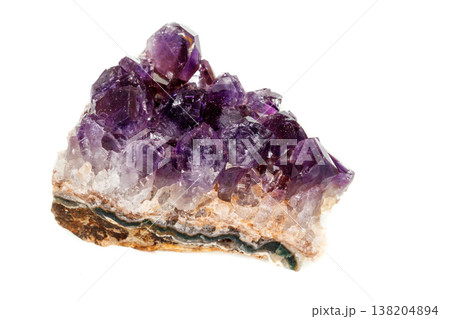Amethyst Crystal Druse macro mineral on white background Amethyst Crystal Druse macro mineral on white background 138204894