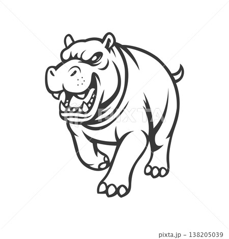 hippo mascot logo illustration vector design template modern style 138205039