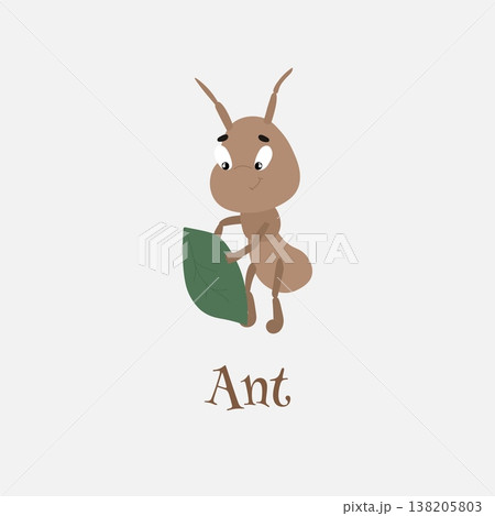 Cute Brown Little Ant Hold Leaf Vector Illustration. 138205803