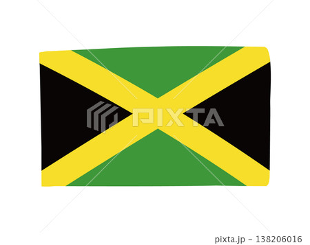 かわいいジャマイカの国旗アイコン　手描きタッチの旗イラスト 138206016