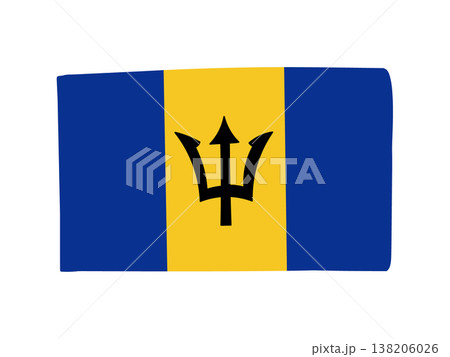 かわいいバルバドスの国旗アイコン　手描きタッチの旗イラスト 138206026
