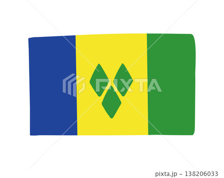 かわいいセントビンセント・グレナディーン の国旗アイコン　手描きタッチの旗イラスト 138206033