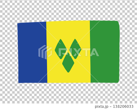 かわいいセントビンセント・グレナディーン の国旗アイコン　手描きタッチの旗イラスト 138206033