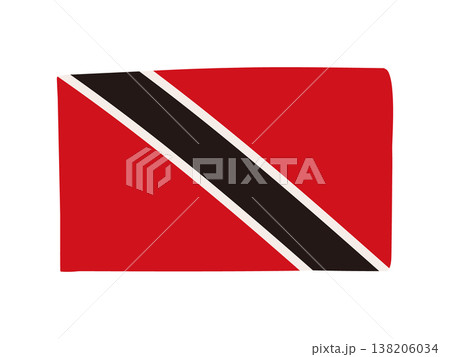 かわいいセトリニダード・トバゴの国旗アイコン　手描きタッチの旗イラスト 138206034