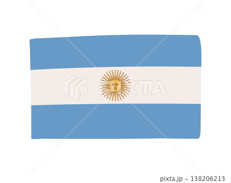 かわいいアルゼンチンの国旗アイコン　手描きタッチの旗イラスト 138206213