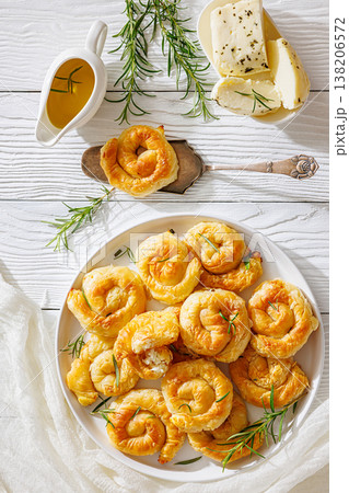 Sarikopita, spiral cheese phyllo pastries on plate Sarikopita, spiral cheese phyllo pastries on plate 138206572