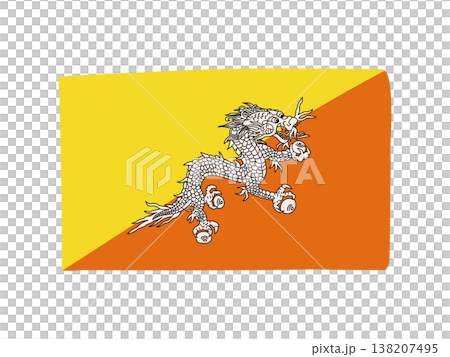 Cute Bhutanese flag icon - hand-drawn style flag illustration 138207495