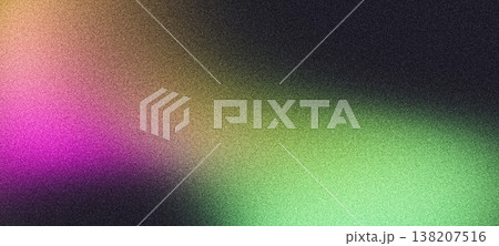 Grainy abstract background, noisy color gradient purple green blue pink vibrant glowing shape on black backdrop, dark banner poster header cover wallpaper design 138207516