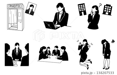就活関係のモノクロイラストセット 138207533