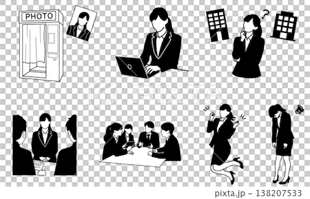 就活関係のモノクロイラストセット 138207533