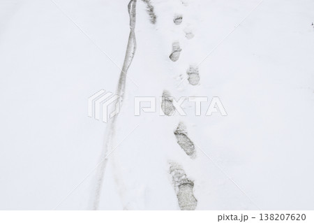 Human footprints in the snow. The path in the snow Human footprints in the snow. The path in the snow 138207620