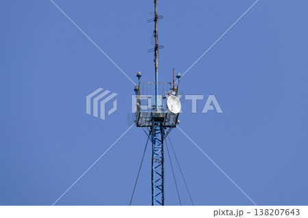Communication tower with repeaters and satellite dish 138207643