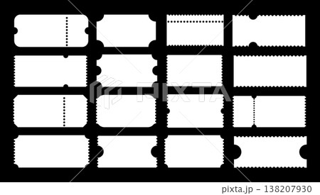 Admit one tickets mockups. Ticket pattern for cinema, circus, theater, festival, casino, club. Empty templates. Blanks white backgrounds layout. Boarding blanks, lottery, sale coupons. Admit one tickets mockups. Ticket pattern for cinema, circus, theater, festival, casino, club. Empty templates. Blanks white backgrounds layout. Boarding blanks, lottery, sale coupons. 138207930