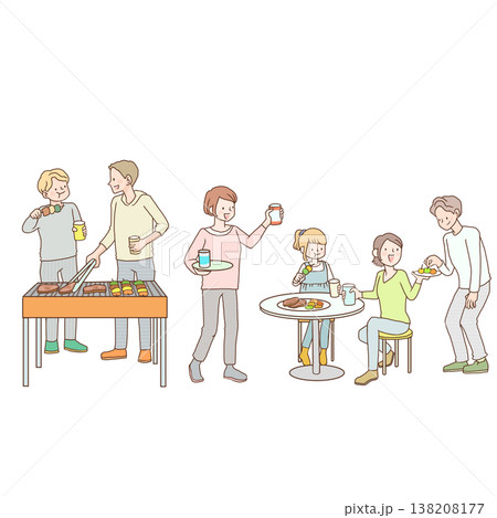 バーベキューをする大人たち 138208177