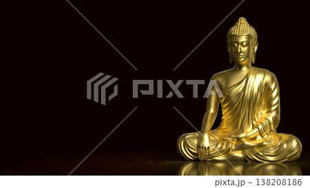 Golden Buddha Statue Meditation Spiritual Peace Concept 3d render. 138208186