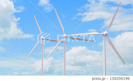 Wind Turbines Blue Sky Renewable Energy Concept 3d render. Wind Turbines Blue Sky Renewable Energy Concept 3d render. 138208196