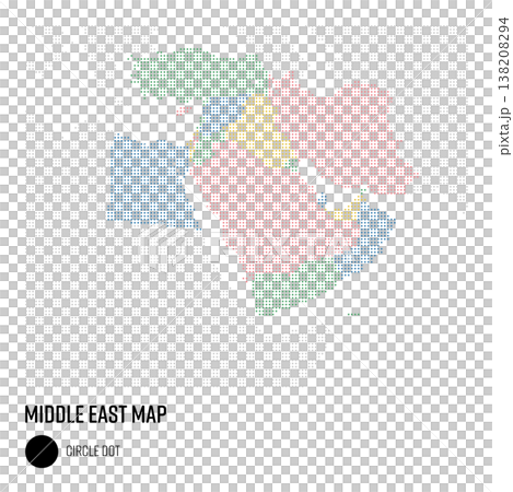 世界地図ドット粗め 中東地域 国別にグループ 138208294