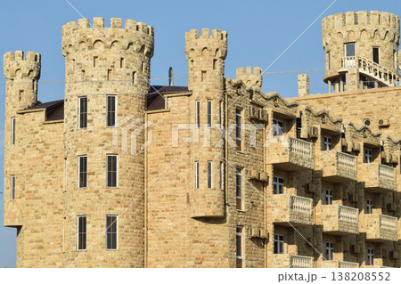 The hotel building, covered with decorative stone 138208552