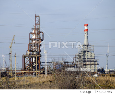 The column of deep processing of fuel oil. A furnace for heating fuel oil. Processing of fuel oil. Oil refining. The column of deep processing of fuel oil. A furnace for heating fuel oil. Processing of fuel oil. Oil refining. 138208765