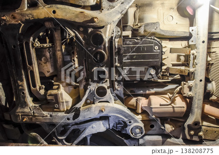 View of the car from below. Autoservice center. Car maintenance. 138208775