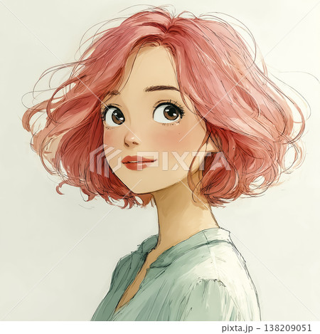 絵美シリーズ：プロフィール用に使えるピンク髪の若い女性のイラスト素材 138209051