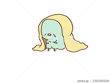 毛布にくるまりながら涙を流すうぐいすのイラスト 138209104