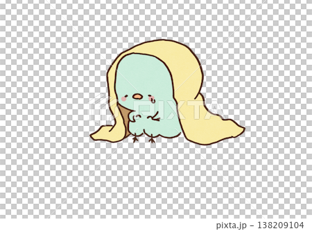 毛布にくるまりながら涙を流すうぐいすのイラスト 138209104