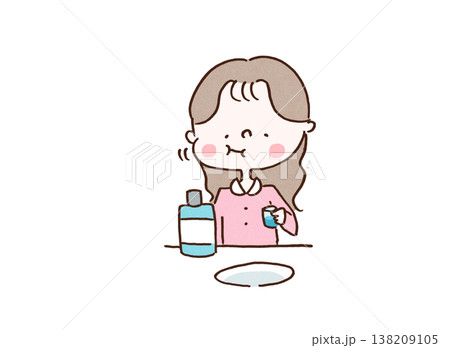 マウスウォッシュでくちをゆすぐ女性のイラスト マウスウォッシュでくちをゆすぐ女性のイラスト 138209105