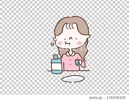 マウスウォッシュでくちをゆすぐ女性のイラスト マウスウォッシュでくちをゆすぐ女性のイラスト 138209105