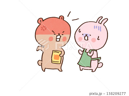 うさぎの店員にカスタマーハラスメントをするクマの客のイラスト(社会問題) うさぎの店員にカスタマーハラスメントをするクマの客のイラスト(社会問題) 138209277