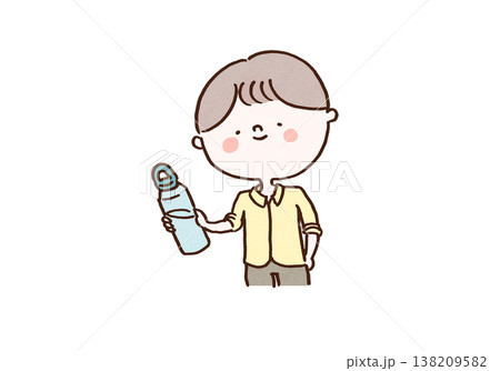 マイボトルを持って笑顔で立つ男性のイラスト（サステナブル・エコ） 138209582