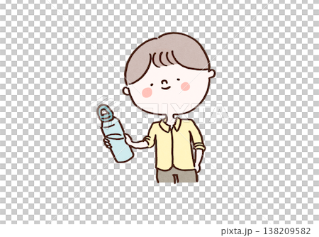マイボトルを持って笑顔で立つ男性のイラスト（サステナブル・エコ） 138209582