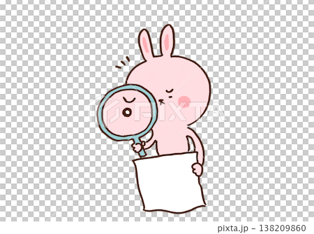 一隻兔子正用大放大鏡仔細檢查文件（合規性/核實工作）。 138209860