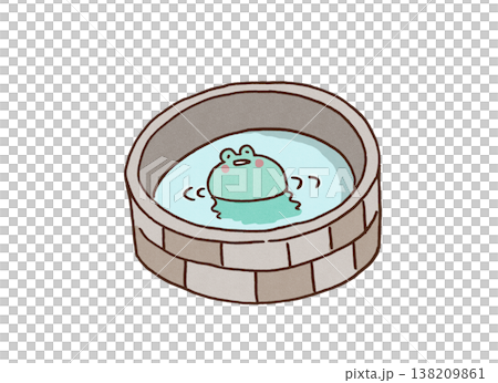 狭い井戸の中から上を見上げるカエルのイラスト（井の中の蛙大海を知らず・ことわざ） 138209861