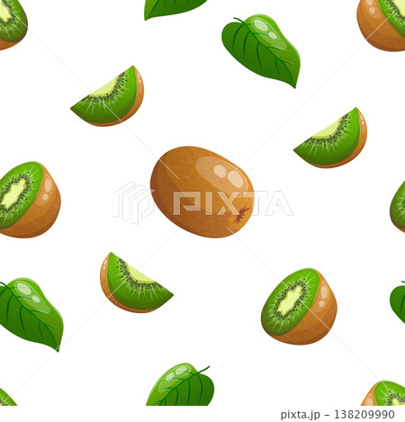 Vector seamless pattern featuring whole and sliced kiwi fruit 138209990