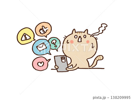 大量のスマホ通知や情報に埋もれてパニックになる猫のイラスト(情報過多・SNS疲れ) 大量のスマホ通知や情報に埋もれてパニックになる猫のイラスト(情報過多・SNS疲れ) 138209995