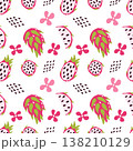 Vector pattern of dragon fruit on a light background. Exotic fruit, Pitahaya, fabric, pattern 138210129