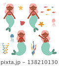 Vector illustration of a cartoon mermaid. Mermaid, siren, fairy tale, emotions, fantasy, dream, sea world, set 138210130