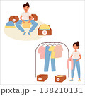 Vector illustration of clearing space and life of excess. Clearing out clutter at home, donating unwanted items 138210131