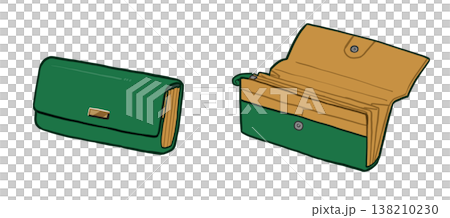 緑色の長財布のセット　手描きイラスト素材 138210230