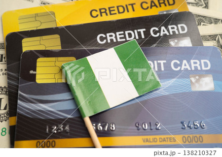 Nigeria flag on credit card, finance economy trading shopping online business. 138210327