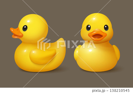 3d duck rubber yellow bathroom toy element. Yellow duck 3d kid baby rubber side front view icon 3d duck rubber yellow bathroom toy element. Yellow duck 3d kid baby rubber side front view icon 138210545