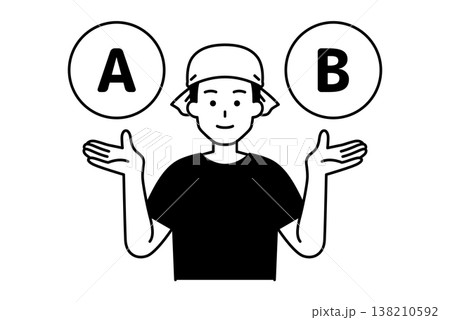 AとBの選択肢を提案する居酒屋の男性店員 138210592