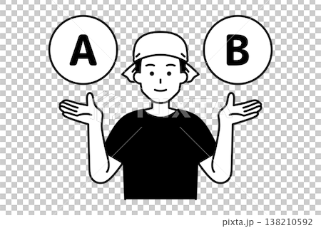 AとBの選択肢を提案する居酒屋の男性店員 138210592