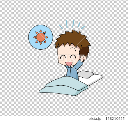 一幅很容易起床的男孩的插圖。 一幅很容易起床的男孩的插圖。 138210625