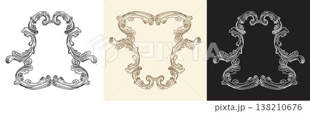 Set of elegant royal vintage hand drawing frame and monogram illustration Set of elegant royal vintage hand drawing frame and monogram illustration 138210676
