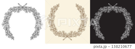 Set of hand drawn wreaths of laurel leaves vector cut out illustration Set of hand drawn wreaths of laurel leaves vector cut out illustration 138210677