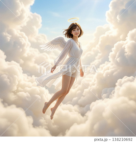 空を飛ぶ白い羽の天使　実写風 138210692