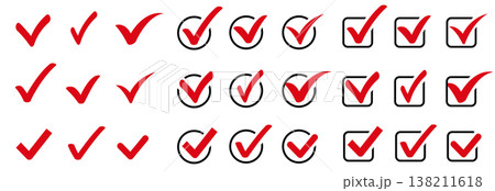 Drawn red checkmark icon collection design 138211618